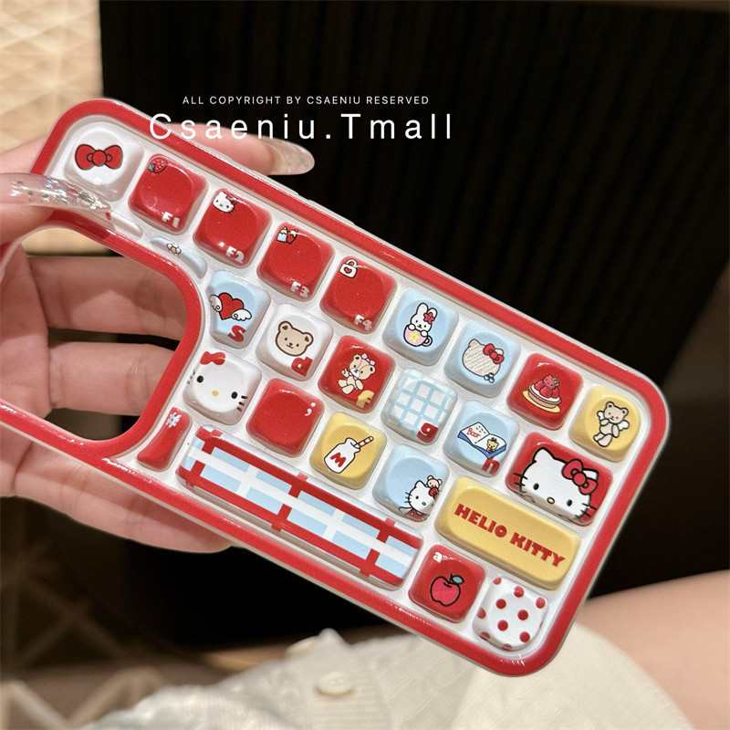 ใหม่insคีย์บอร์ดสีแดงkittyแมวรูปแบบคีย์บอร์ดเคสโทรศัพท์anti-fallสําหรับiphone 16 Promax 15 Promax 11 12 13 Mini 14plus 11 Pro Max X XS XR XS Max 78 7Plus