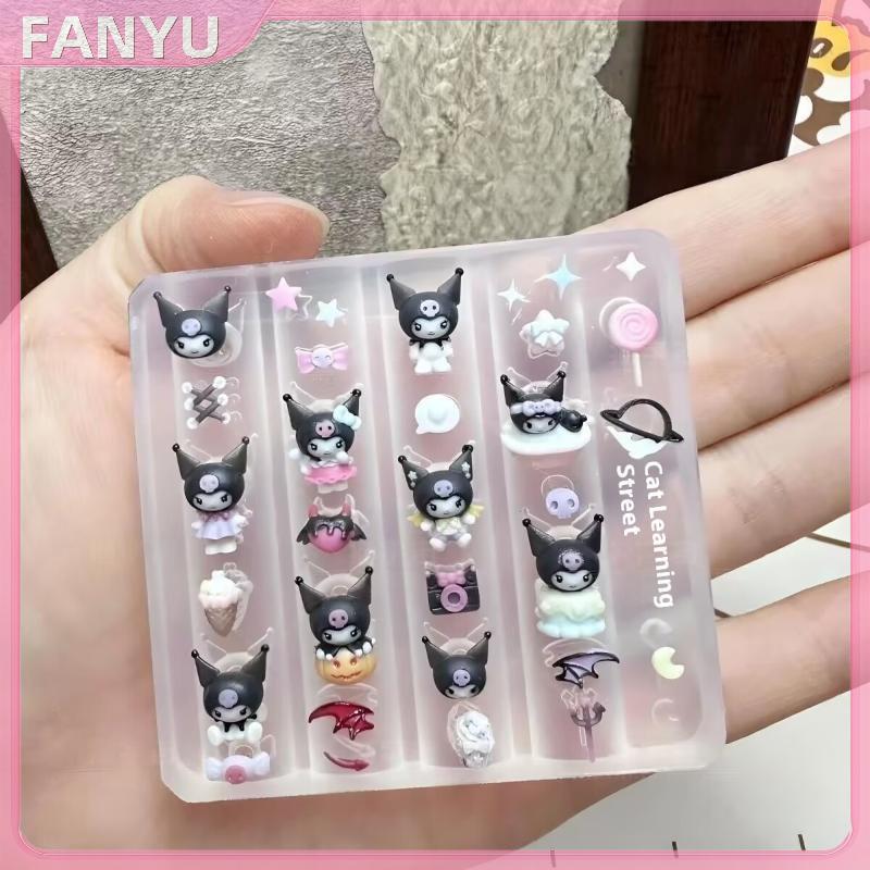 FANYU 3D ซิลิโคนเล็บแม่พิมพ์การ์ตูน Sanrio Kuromi โปร่งใสแม่พิมพ์ DIY ตกแต่งเล็บแม่แบบสําหรับเล็บ Charms FANYU