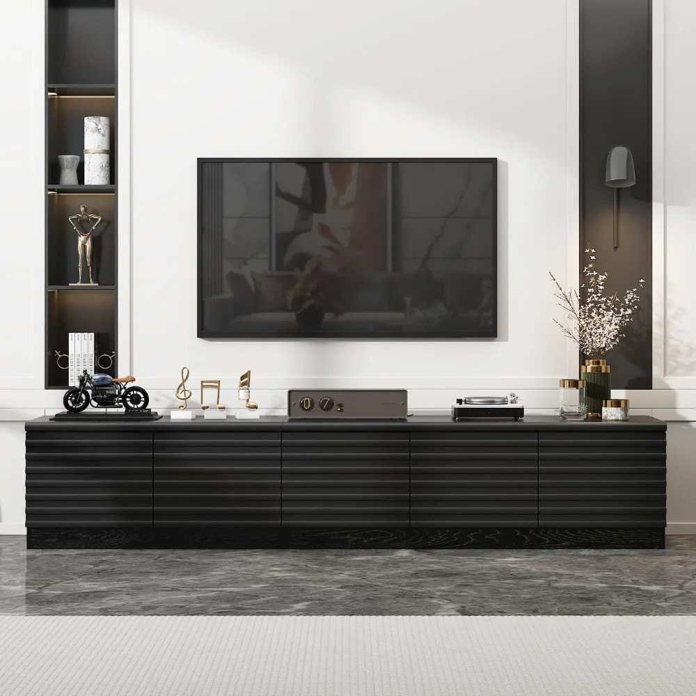 ขาตั้งทีวีขลุ่ยสําหรับทีวี 80+ นิ้ว, 78.5" W Entertainment Center 3 ลิ้นชัก & 2 ประตู, Media Console
