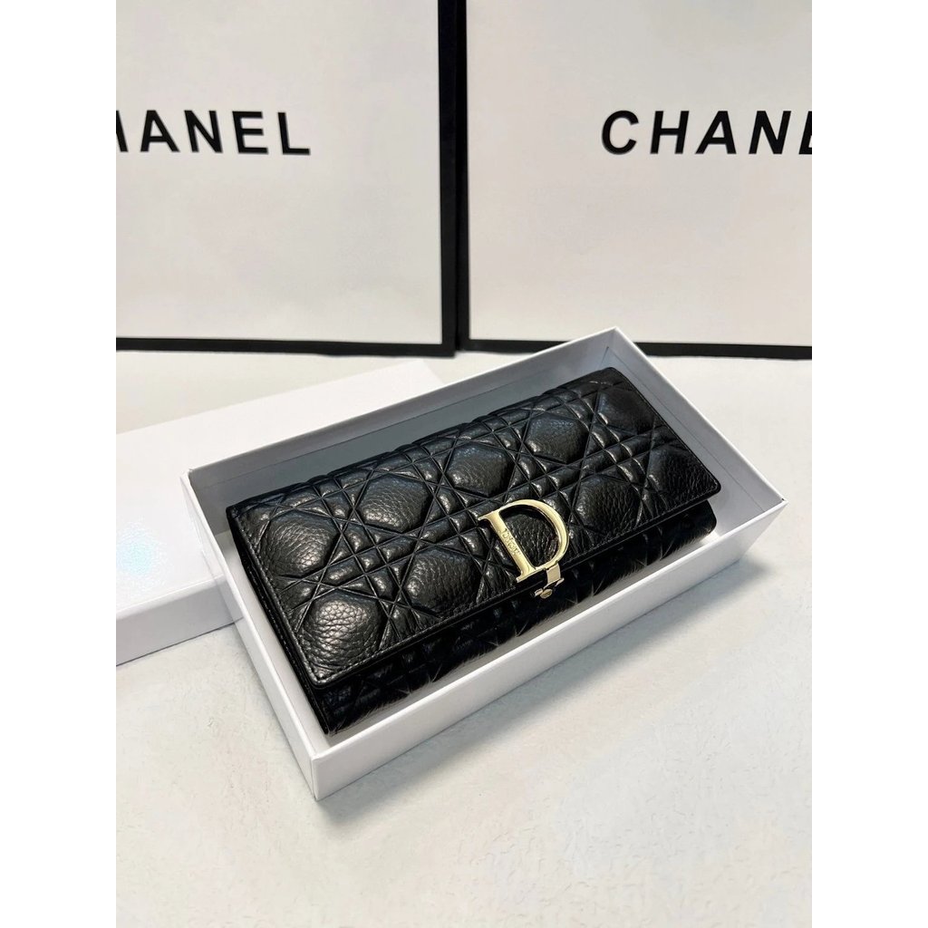 Dior Color Black Size 19x10 Wallet Fashion Wallet First Layer Cowhide Cabinet Super Rich Ladies Excl