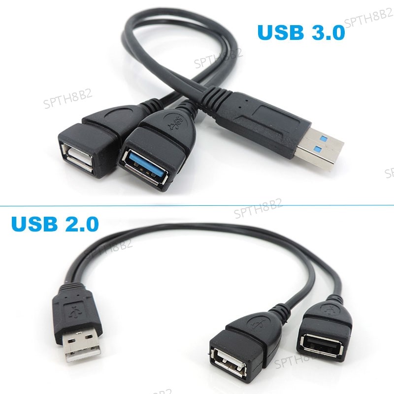 Y สายไฟ USB2.0 ชาย 2Dual USB หญิง splitter คู่ USB 2.0 3.0 Extension A-Male ชาย 2 A-Female หญิง Conv