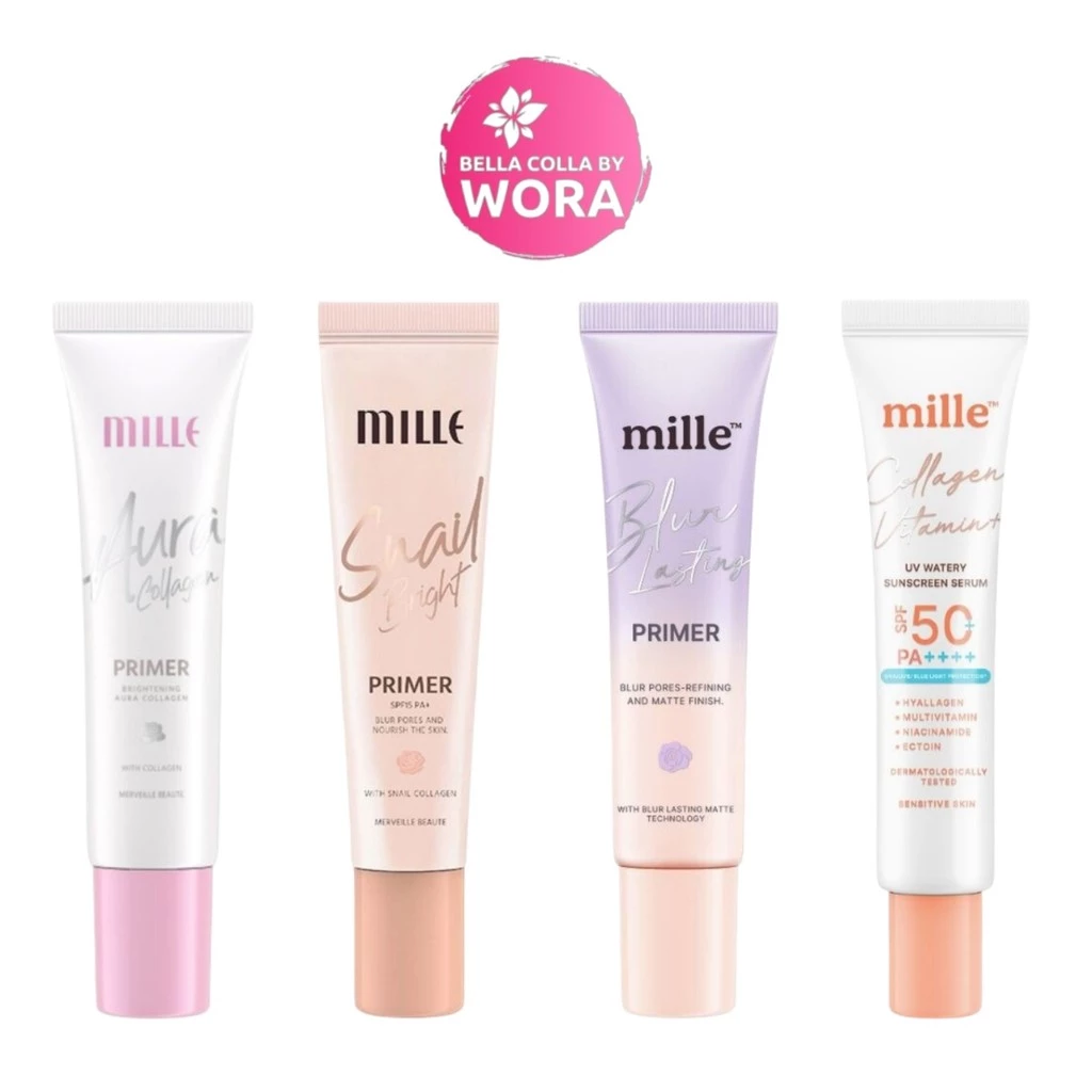 [แบบหลอด] Mille Primer Aura Collagen ผิวโกลว์ ออร่า / Snail Bright / Blur Lasting / Sunscreen [8 กรัม][1 หลอด]