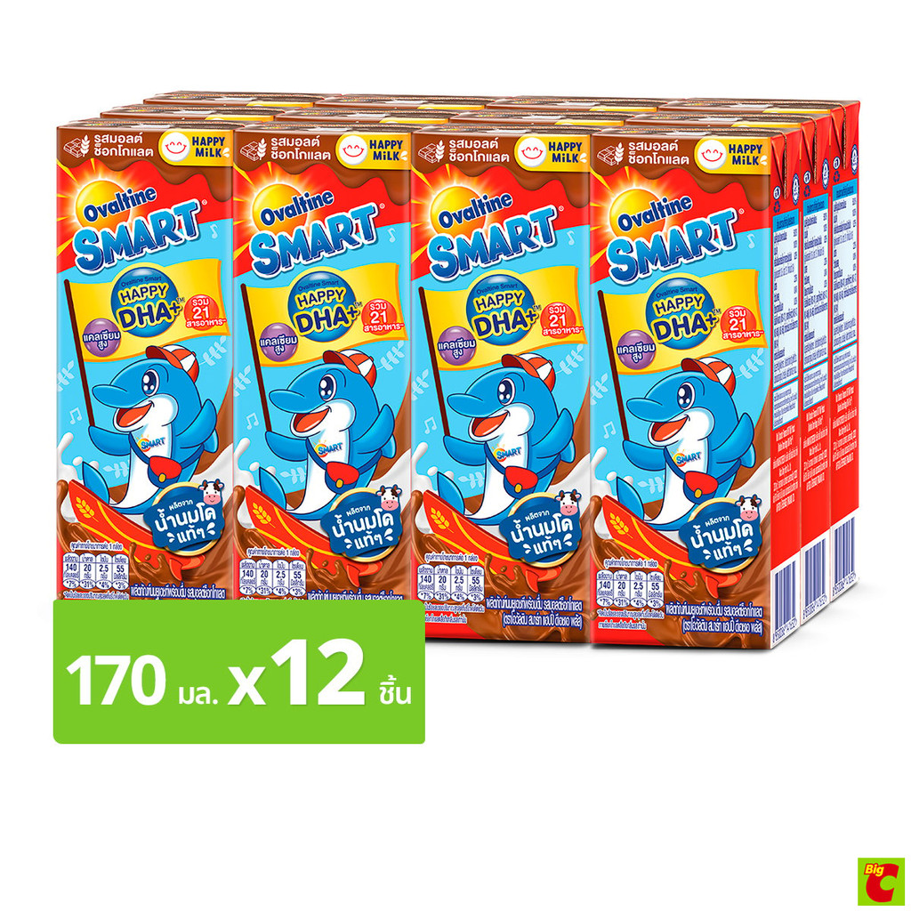 โอวัลติน สมาร์ท นมยูเอชที รสมอลต์ช็อกโกแลต สูตรผสมน้ำมันปลา 170 มล. แพ็ค 12