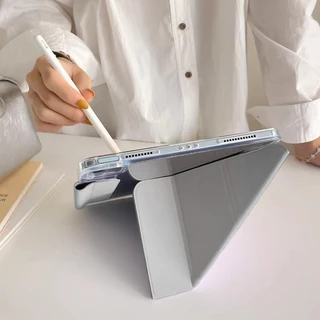 Tablet Case for iPadMini 6/7 Air11M3 Air4/5 Pro11 Gen7/8/9/10/11 Air13 Pro12.9อะคริลิคแข็งโปร่งใสพับการพับหลายแบบ