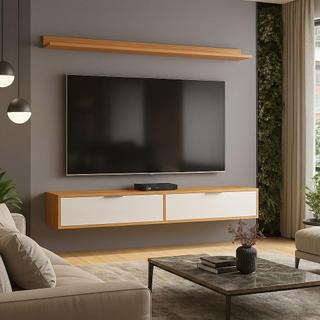 Rack Tv 65 Pol. Suspenso 160cm 2 Portas Lila Cinamomo/Branco Z49 - Mpozenato