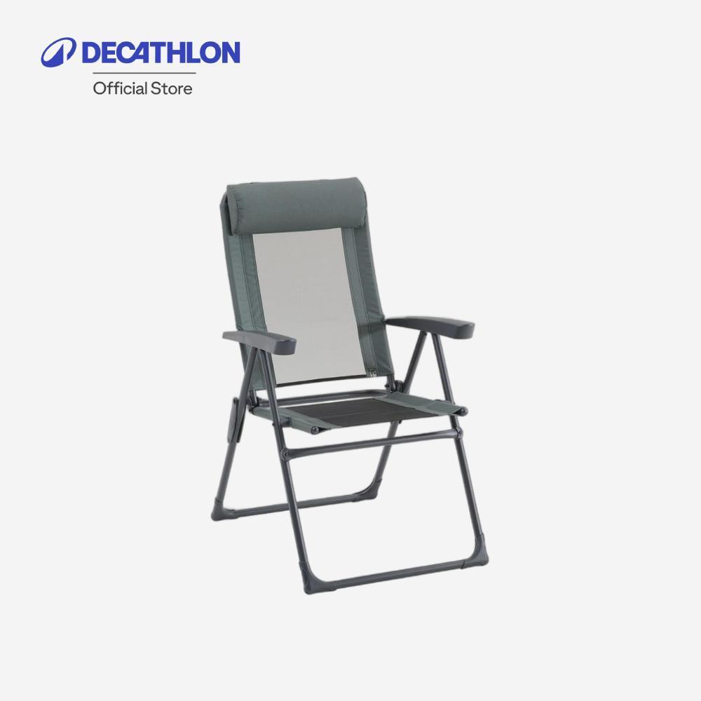 Decathlon Reclining Seat - Comfortable&Folding - Camping เก้าอี้เท้าแขนแบบปรับเอนได้สำหรับตั้งแคมป์ (ทำจากเหล็ก) - Grey