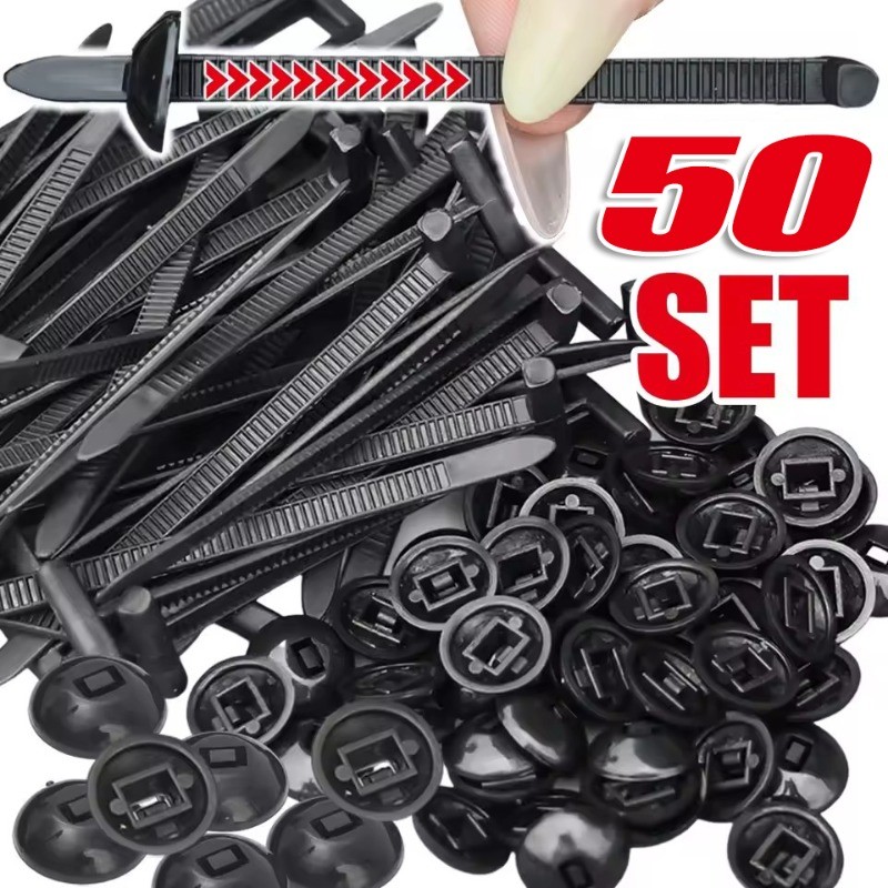 10/30/50Sets Universal Nylon Cable Tie Buckles - สายรัดยึดแบบล็อคตัวเองสําหรับงานหนัก