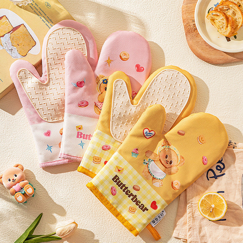 Modern ถุงมือกันร้อนสำหรับแม่บ้านในครัว ถุงมืออบขนมรูปหมีน้ำมัน สำหรับใช้ในครัว กันน้ำมันและน้ำได้