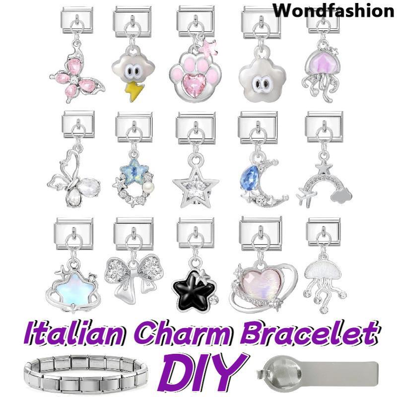 Rainbow Bowknot จี้อิตาเลียน Charm สร้อยข้อมือสแตนเลส ขนาด 9 มม. เหมาะสำหรับทำเป็นของตกแต่งแบบเรโทร