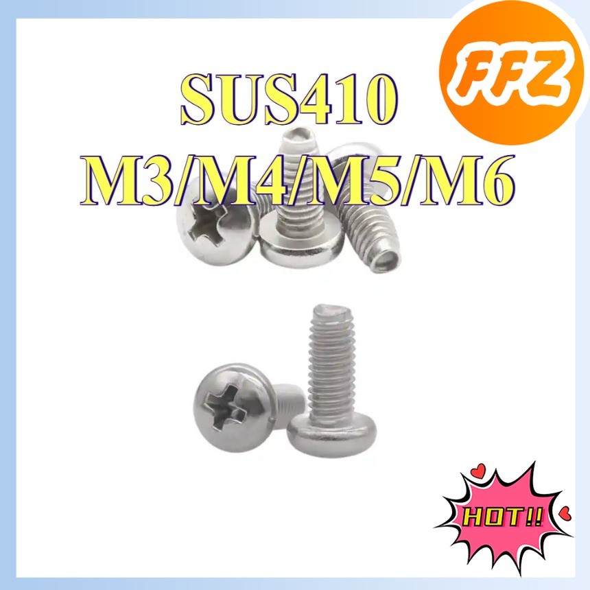 น็อต สกรู หัวกลม หัวแพน แฉก P+ สแตนเลส 401 เกลียวมิล หยาบ  M3/M4/M5/M6 * L5-20 มม. FS-MB-2