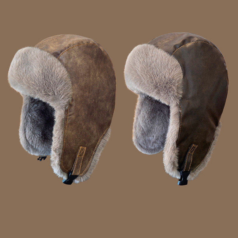 [8-15 ปี] หมวกหนังตุ๊กตา เล่ย ฮ หมวกผู้ชายฤดูหนาวหนาขนแกะหมวกเที่ยวบินผู้หญิงตะวันออกเฉียงเหนือ กันลม เย็นอบอุ่นป้องกันหูขี่จักรยาน ก511