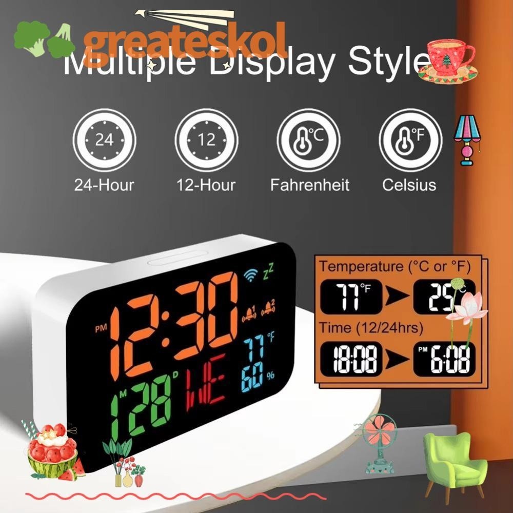 Greateskol Smart Desk Clock With Calendar And Digital Thermometer Wifi Control