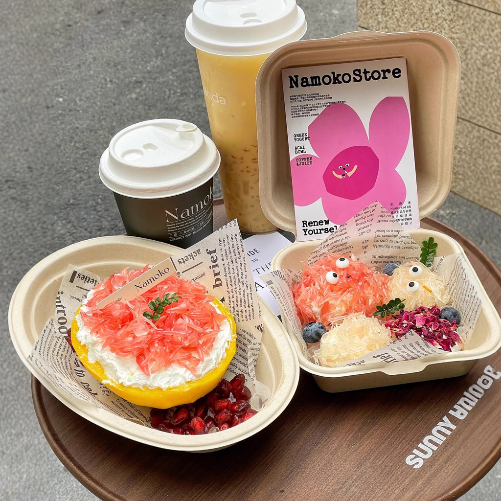 มะม่วงส้มโอสาคู กล่องเค้ก กล่องพลาสติก PET ทรงวงรีแบบ ใส่ขนม อาหาร Cakebox กล่องบรรจุอาหาร (แพค50กล่