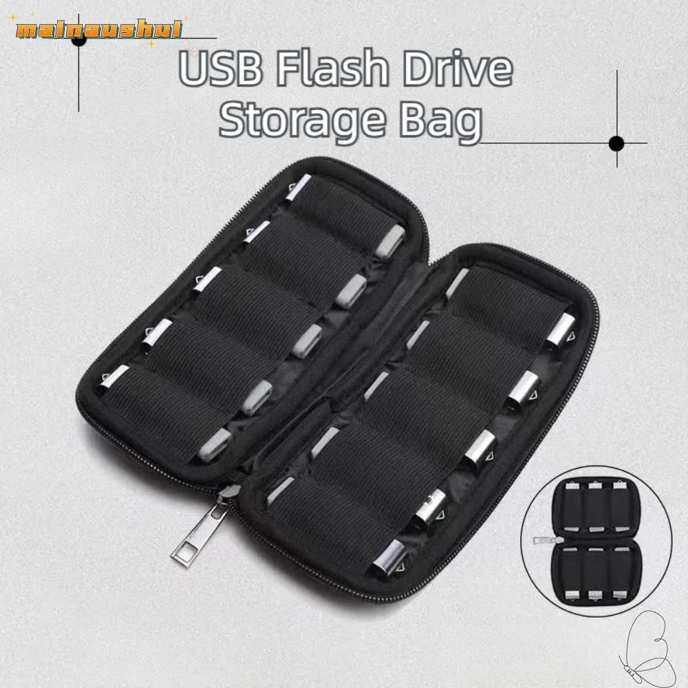 MAINAUSHUI กระเป๋าเก็บ, USB แฟลชไดรฟ์กระเป๋าถือสีดํา, ป้องกัน 6 ช่อง 10 ช่องโพลีเอสเตอร์แบบพกพา USB Disk Organizer อุปกรณ์อิเล็กทรอนิกส์