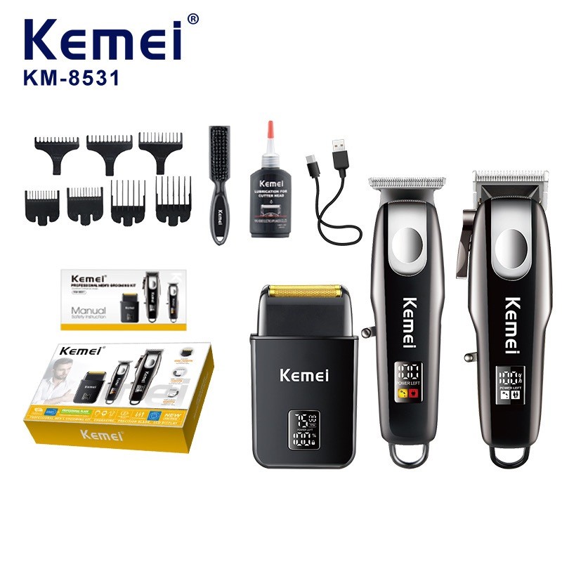 Kemei Km-8531 แบตเตอเลี่ยนตัดผม ครบชุด แบบไร้สาย ที่โกนหนวด ปัตตาเลี่ยนกันขอบ กันลาย ชาร์จUSB สินค้าคุณภาพ พร้อมส่ง