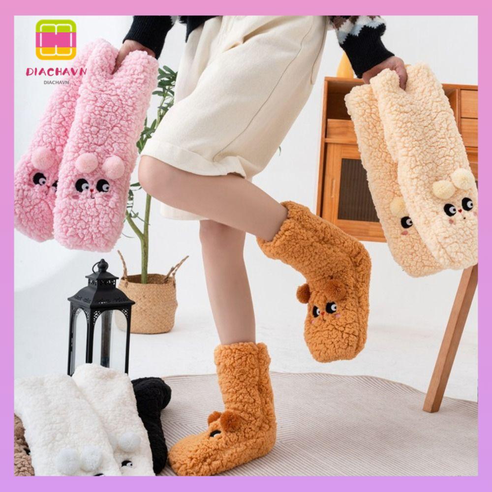 DICHAVN Fuzzy Socks, Thicken Soft Floor Socks, Non-slip Warm Bear Middle Tube Socks Home