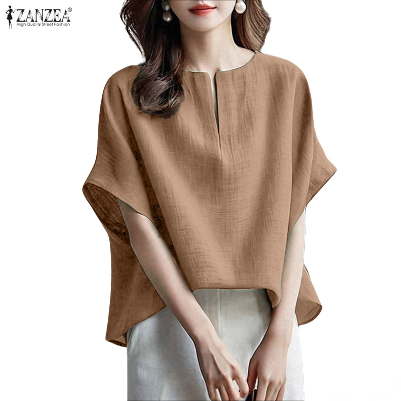 ZAANZE ผู้หญิงเสื้อเบลาส์หลวมแบบครัวเนค สไตล์เกาหลีเรียบหรู - รูปที่ 4