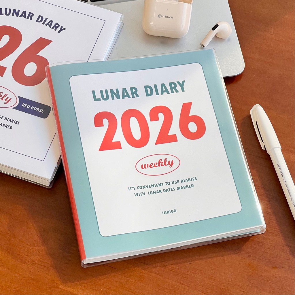 แพลนเนอร์ 2026 planner 2026 สมุดกําหนดการแผนรายสัปดาห์ครามสไตล์เกาหลีที่เรียบง่ายสายแนวนอนแปดตารางแผ