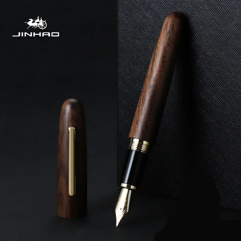 Jinhao 9056 Fountain ปากกาไม้ธรรมชาติ Handmade M/f Nib Gold คลิปหมึกปากกาเครื่องเขียนสํานักงานธุรกิจ