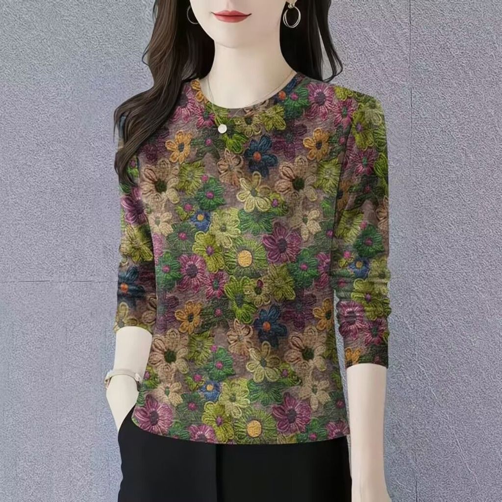 เสื้อยืดแขนยาวสไตล์วินเทจสำหรับผู้หญิง พิมพ์ลายเอกลักษณ์ สวมใส่ง่ายทั้งวัน