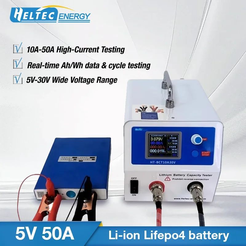 Heltec 50A 30V แบตเตอรี่เครื่องทดสอบความจุสําหรับ 18650, 21700 LiPo & LiFePO4 แบตเตอรี่ที่แม่นยํา Ch