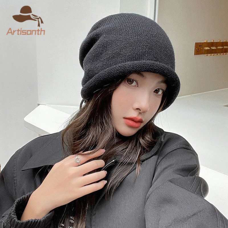 หมวกบีนนี่ไหมพรมแฟชั่น สีพื้น สไตล์เกาหลี thumbnail 6