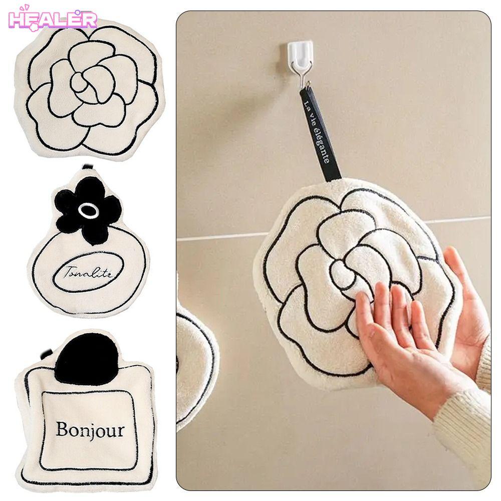 HEALER ผ้าเช็ดมือ 1 ชิ้น, แห้งเร็ว Fine เย็บปักถักร้อยผ้าเช็ดหน้าห้องน้ํา, แขวนเรียบง่ายสองชั้นหนาห้องน้ํา Kerchief