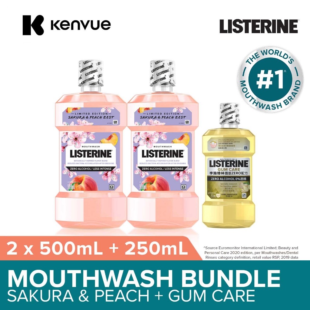 [มัด 3] Listerine Limited Edition Mouthwash Sakura & Peach Zest 500ml x2 + Gum Care 250ml x1