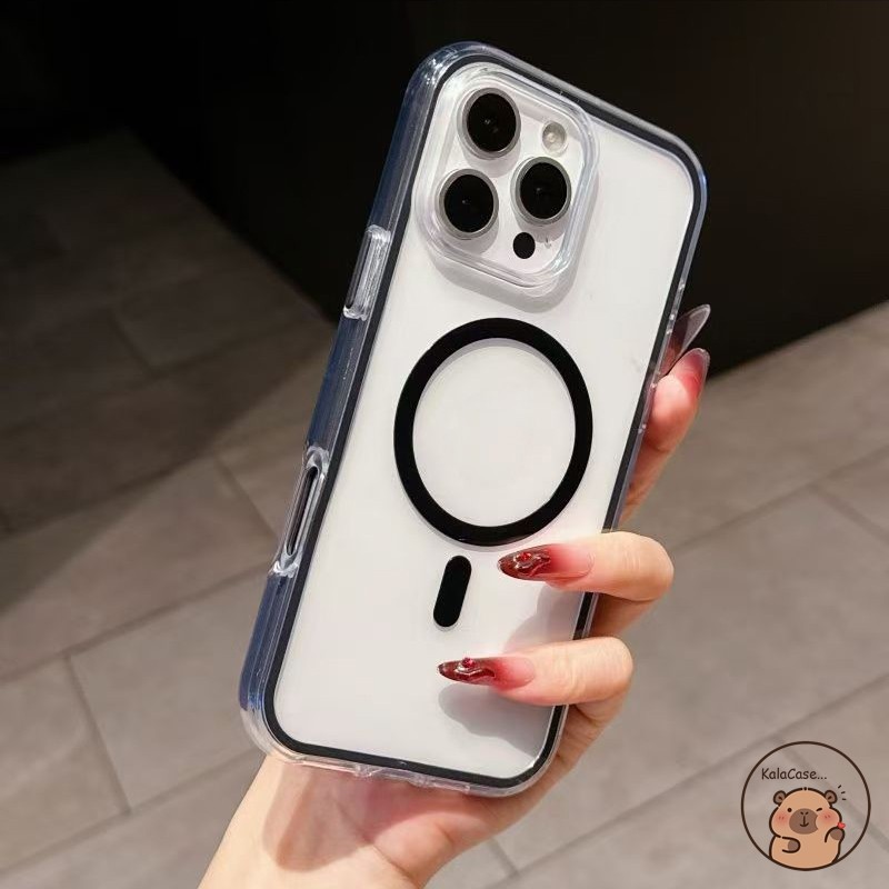 สําหรับ OPPO Reno 14 13 11 9 Pro 8 7 Lite 8Z 7Z Reno14 เคสโทรศัพท์ 2 in 1 แม่เหล็กสีดําสีขาวใสใสเรียบง่าย Anti Fall กันกระแทก Drop Proof Soft Casing Cases Case ฝาหลัง
