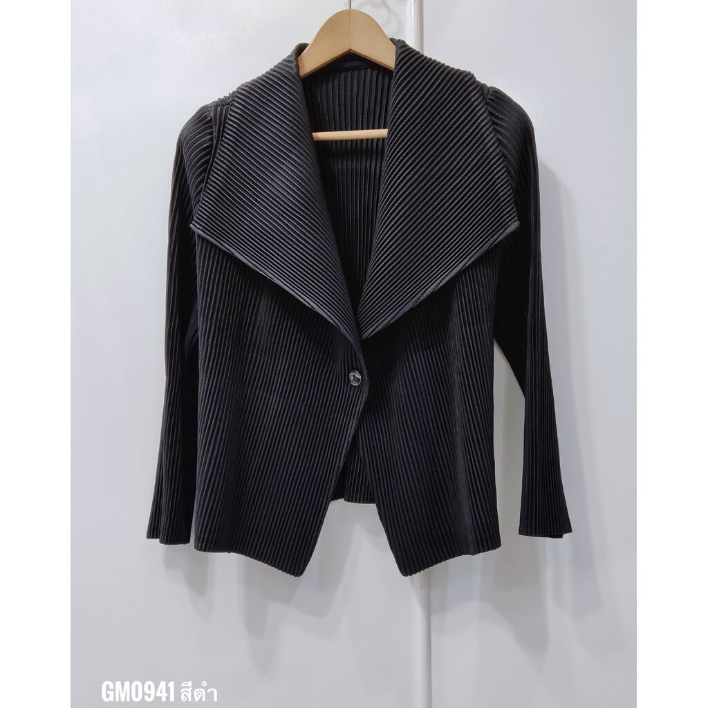 อกถึง 48 นิ้ว 2MUAY รุ่น GM0941 เสื้อคลุมอัดพลีท THICK SMART FIT PLEATED CARDIGAN สีดำ FREE SIZE