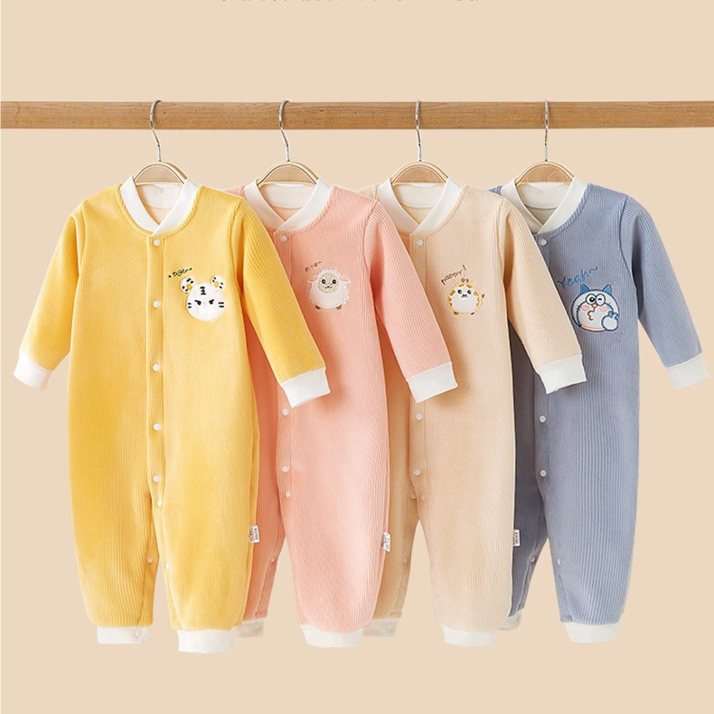 ชุดรอมเปอร์ ฤดูใบไม้ร่วงฤดูหนาวที่อบอุ่นผู้ชายผู้หญิงชุดนอนชิ้นเดียวบวกกํามะหยี่เด็กหนาทารกแรกเกิดชิ้นเดียวฤดูใบไม้ร่วงฤดูหนาว