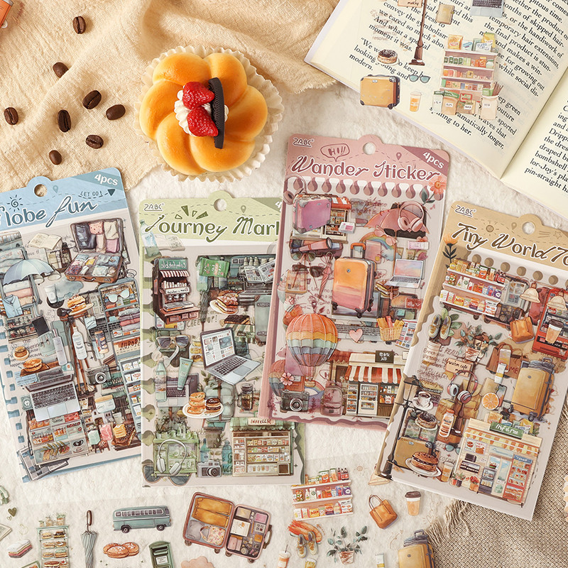 4 แผ่น Creative Traveling Series สติกเกอร์ตกแต่ง DIY วัสดุ Decals