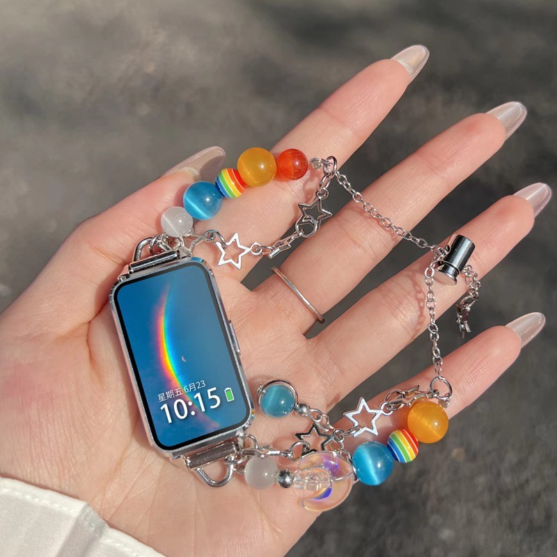 เหมาะสําหรับสร้อยข้อมือ Huawei 10/9/8 สาย Planet Dopamine หญิงสมาร์ท Glory 10 ฤดูร้อนฤดูร้อนคริสตัล 