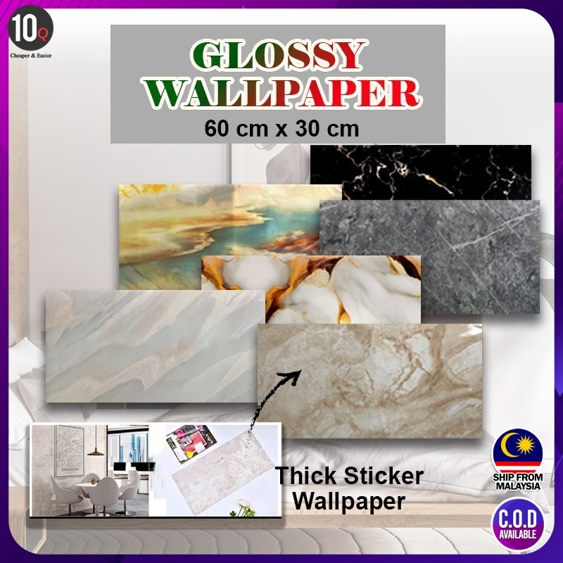 **Min.10pcs Order** 10Q 3D Glossy วอลล์เปเปอร์สติกเกอร์หินอ่อนออกแบบกระเบื้องกันน้ํา DIY พร้อมฟองน้ํ