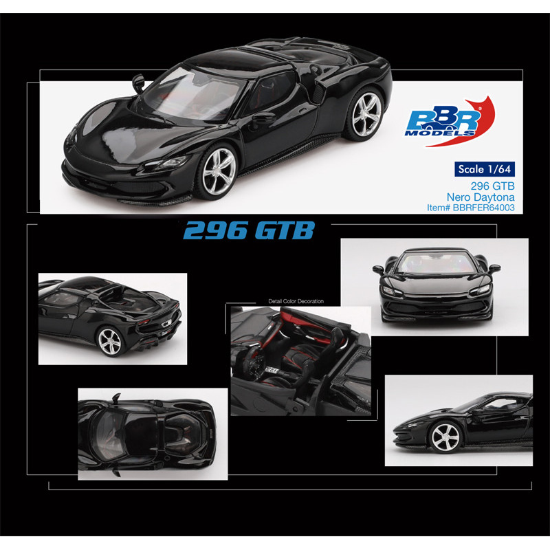 BBR 1:64 296 GTB Nero Daytona Black รถโมเดลDiecast