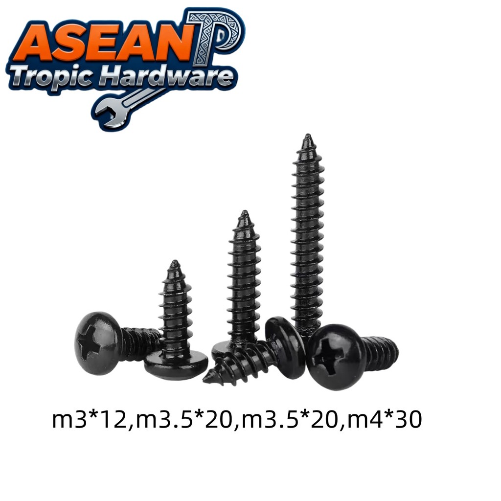 ATH 🛠24pcs น็อตยึดดอกลำโพง ไซส์ M3*12mm M3.5*20mm M3.5*25mm สกรูยิงลำโพง หัวร่ม ชุบดำ ไม่ขึ้นสนิม NO4253<