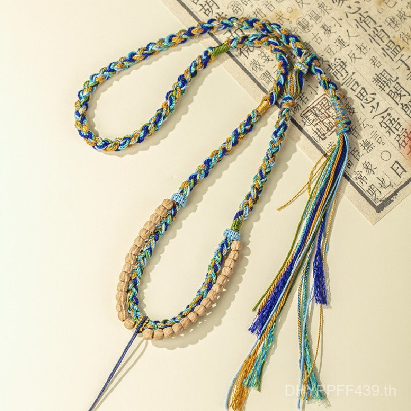 เสื้อกันหนาวสไตล์ทิเบต handmade ลายเชือกสีสดใส พร้อมสร้อยข้อมือและสร้อยคอมีโซ่ถักปรับได้สำหรับผู้ชาย