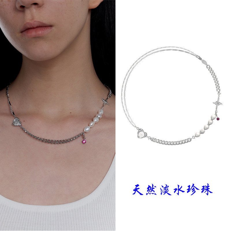 Kvk สร้อยคอสั้นแบบคลาวิกูล ออกแบบด้วย Pearls และครอสบารอก สไตล์ไม่สมมาตร