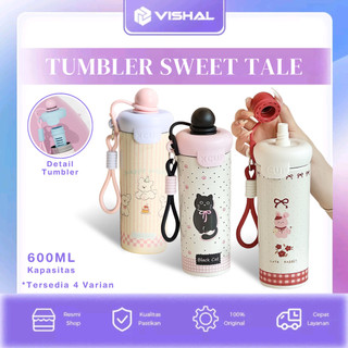 VISHAL Tumbler Karakter Stainless 600ml Sweet Tale Aesthetic Cute Free Sedotan & Gantungan Praktis untuk Sekolah, Kerja, dan Traveling