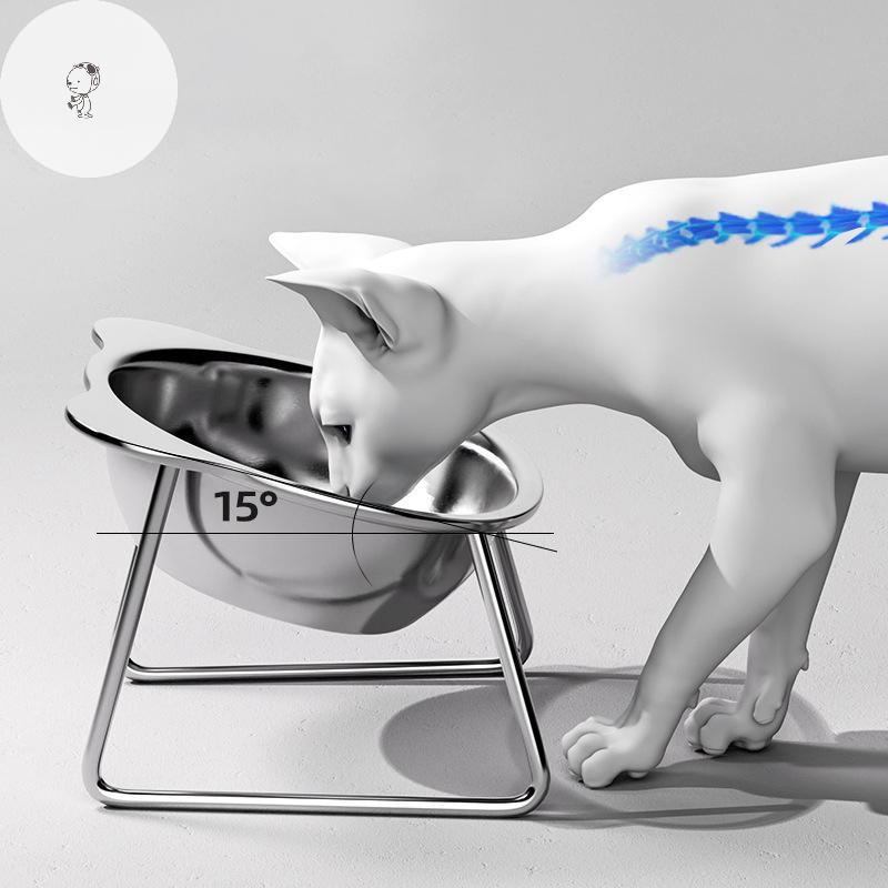 MOE ยกชามแมวเอียงคอยามชามอาหารแมว 304 สแตนเลสป่นปี้ทนสูง 15° อุปกรณ์สําหรับสัตว์เลี้ยงสําหรับลูกสุนั