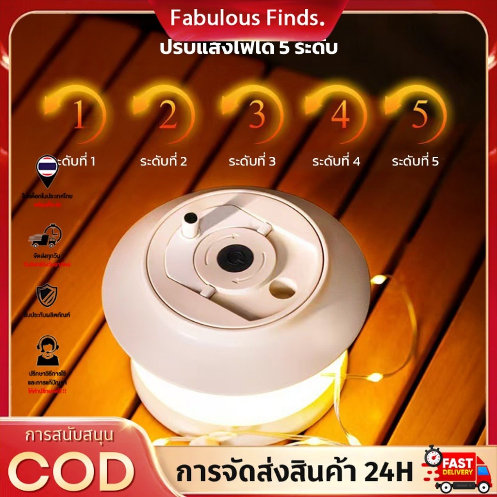 ไฟสตริงแคมป์ปิ้ง LED แบบหมุนมือ ไฟตั้งแคมป์ ม้วนเก็บได้ สายไฟยาว 20 เมตร Type-C