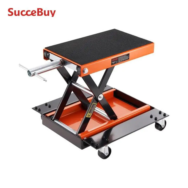 SucceBuy Motorcycle Lift 1100 LBS Motorcycle Lift Scissor Lift with Dolly & Hand Crank Center Puller