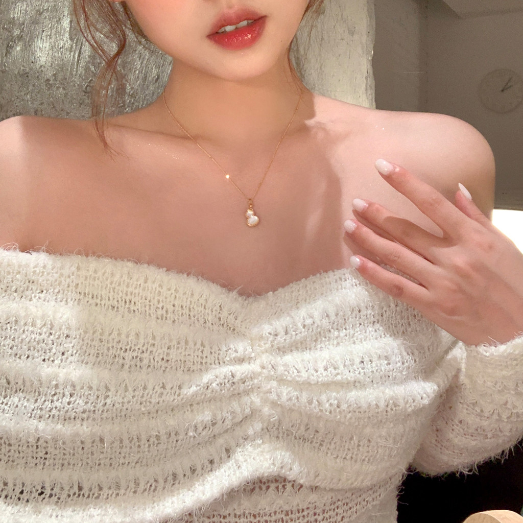 แฟชั่นน่ารักสร้อยคอน้ําเต้าโชคลาภสองด้านสําหรับผู้หญิงสีทองประณีตของขวัญวันเกิดนักเรียน - รูปที่ 5