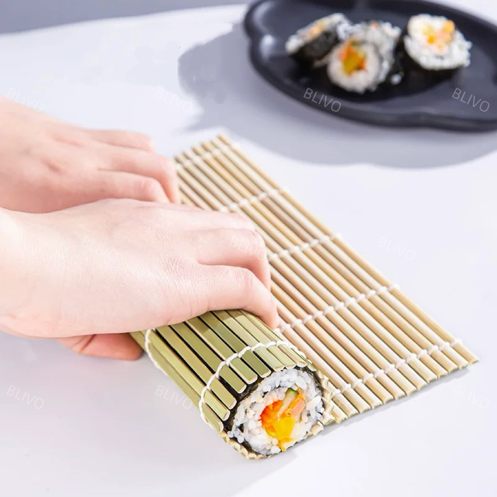 ที่ม้วนซูชิ เสื่อม้วนซูชิแบบไม้ เครื่องมือโอนิกิริ ทำจากไม้ไผ่ Sushi Bamboo Roller - รูปที่ 3