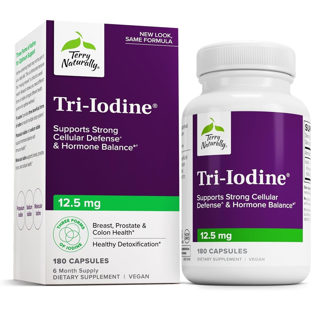 Terry Naturally Tri-Iodine - รองรับสุขภาพไทรอยด์ - เอดส์ ฮอร์โมนสมดุลด้วยไอโอดีนโมเลกุลจาก Kelp - คุ