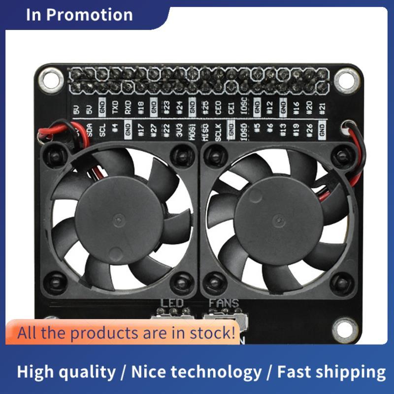 Dual Cooling Fan Shield สําหรับRaspberry Pi 4B สําหรับRaspberry Pi 4B พร้อมฮีทซิงค์หม้อน้ํา LED สีเข