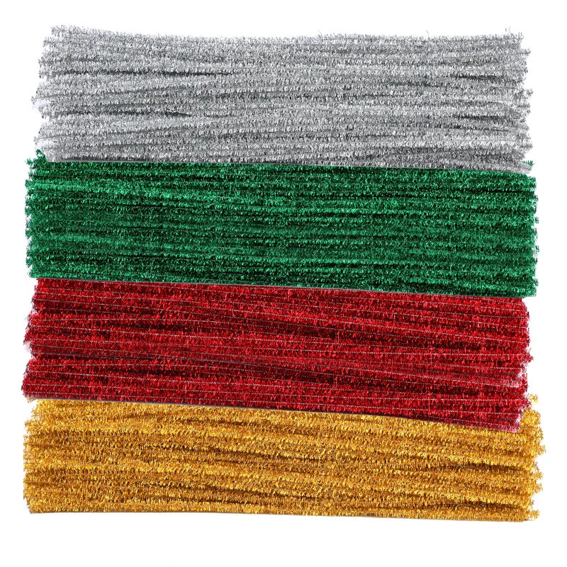 Fenrry 100Pcs Pipe Cleaners Chenille Stem Glitter Color for Pipe Cleaners DIY Arts Crafts Decoration
