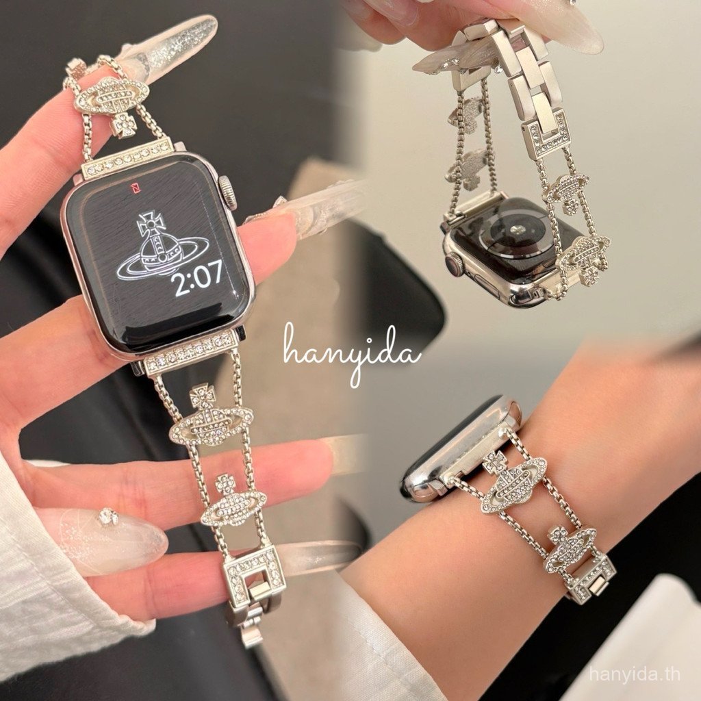 West Empress Saturn Diamond-Encrusted Chain สายนาฬิกาซิลิโคนสําหรับ Apple Watch iWatch series 11 10 