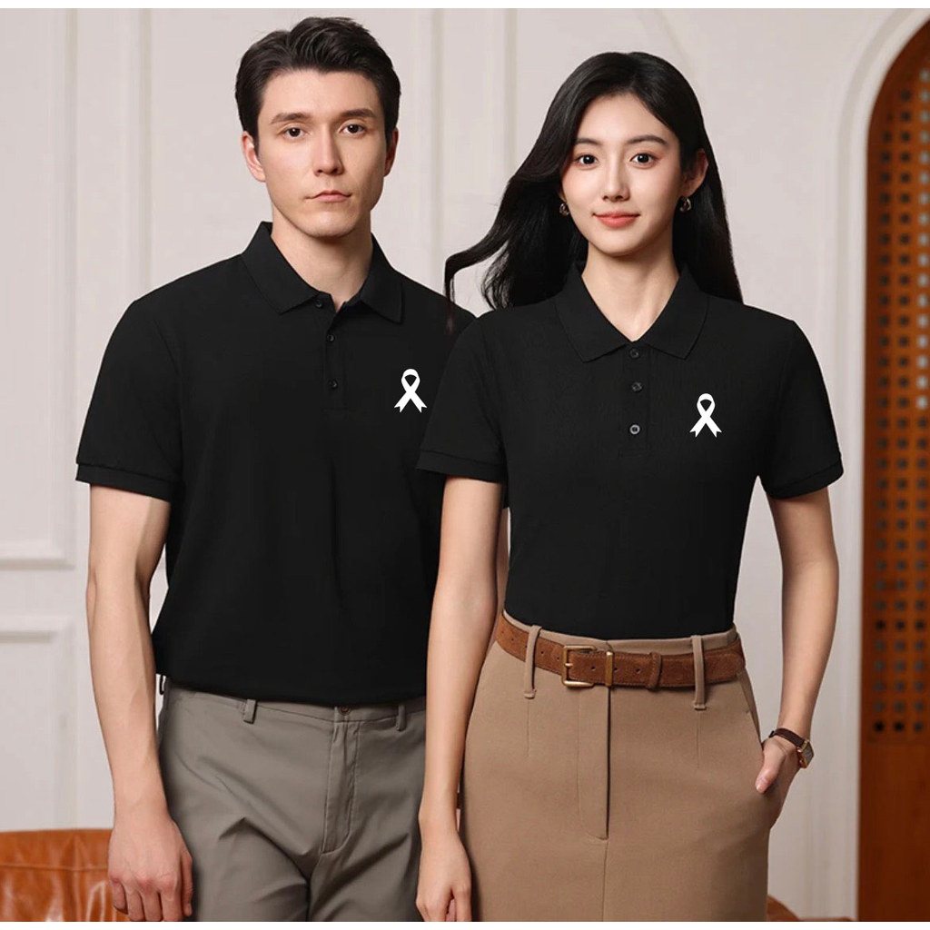 MKL เสื้อโปโลคอปก สีดำ พิมพ์ลาย ผ้าใส่สบาย ไม่ต้องรีด ใส่ได้ทั้งชายและหญิงผ้าบางใส่สบาย #TR002