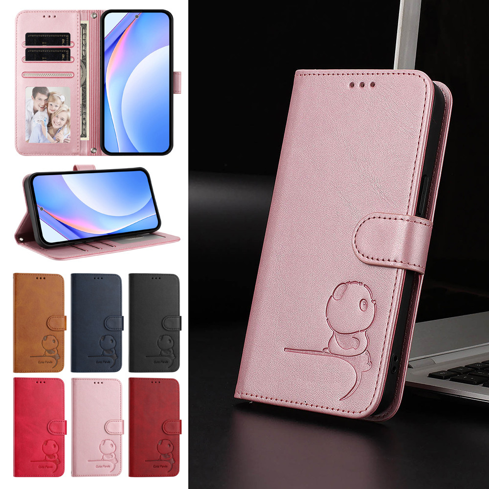 น่ารัก Panda กระเป๋าสตางค์สําหรับ Motorola Moto G85 G84 G75 G73 G72 G71 G64 G55 G53 G45 G35 G34 G22 